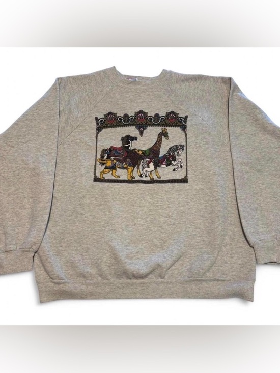 Hanes Other - VTG 80s Carousel Animal Crewneck Sweatshirt XL Hanes Giraffe Lion Horse Circus